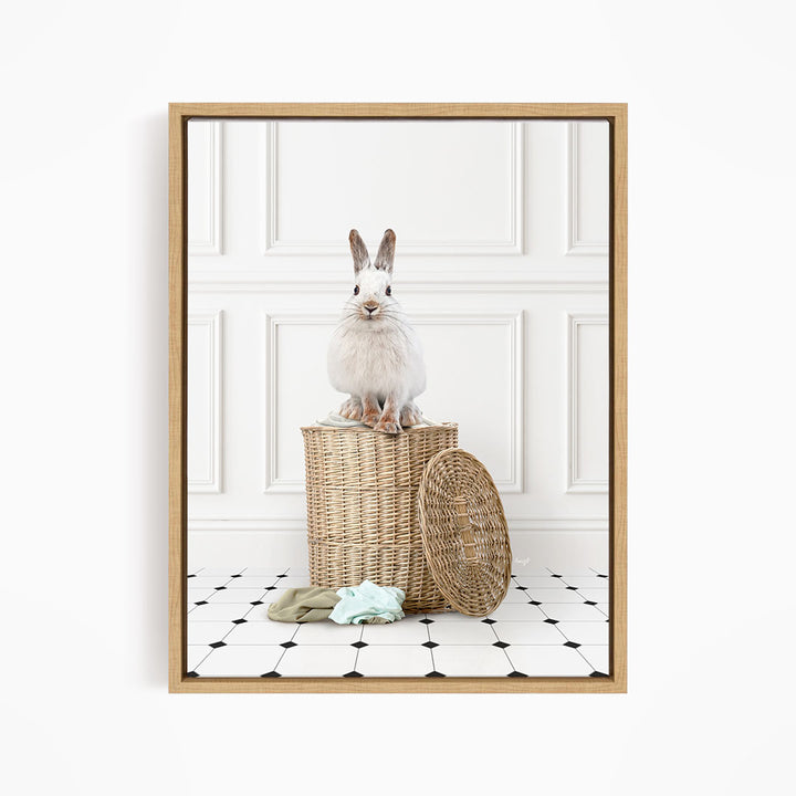 Snowshoe Hare on Laundry Basket - Classic White Floor