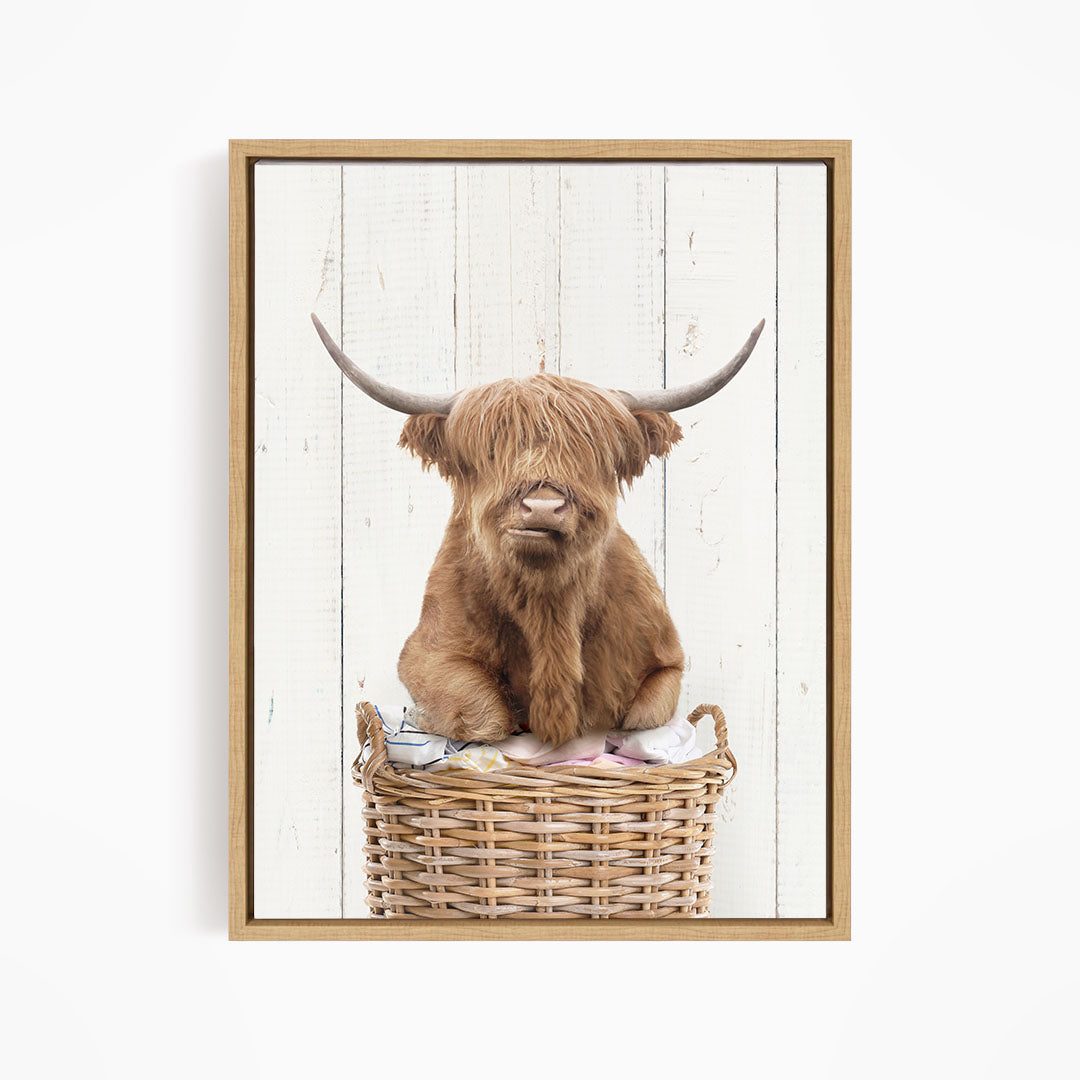 Highland Cow On Laundry Basket - Farmhouse Wall