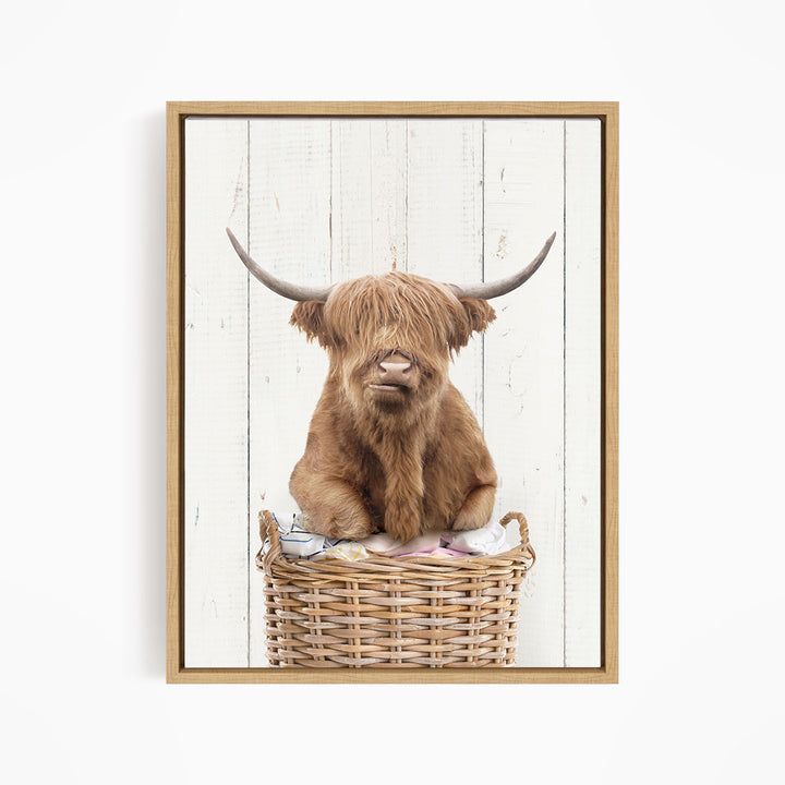 Highland Cow On Laundry Basket - Farmhouse Wall