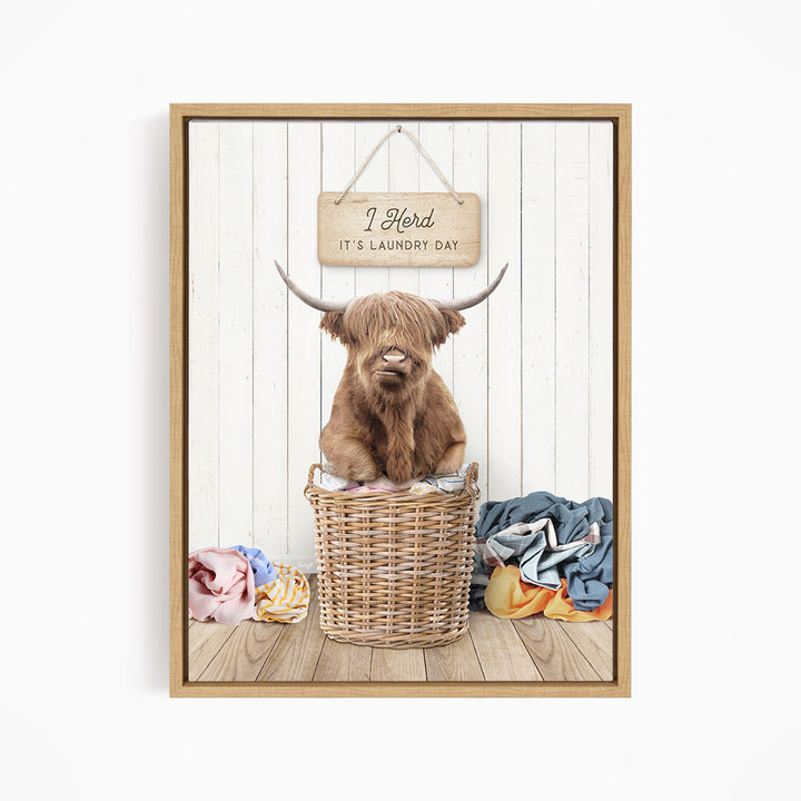 Highland Cow on Clothes Pile I Herd It's Laundry Day - Farmhouse Floor