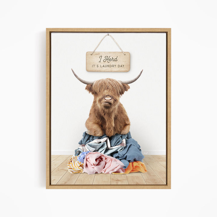 Highland Cow in Clothes Pile - Scandi Floor
