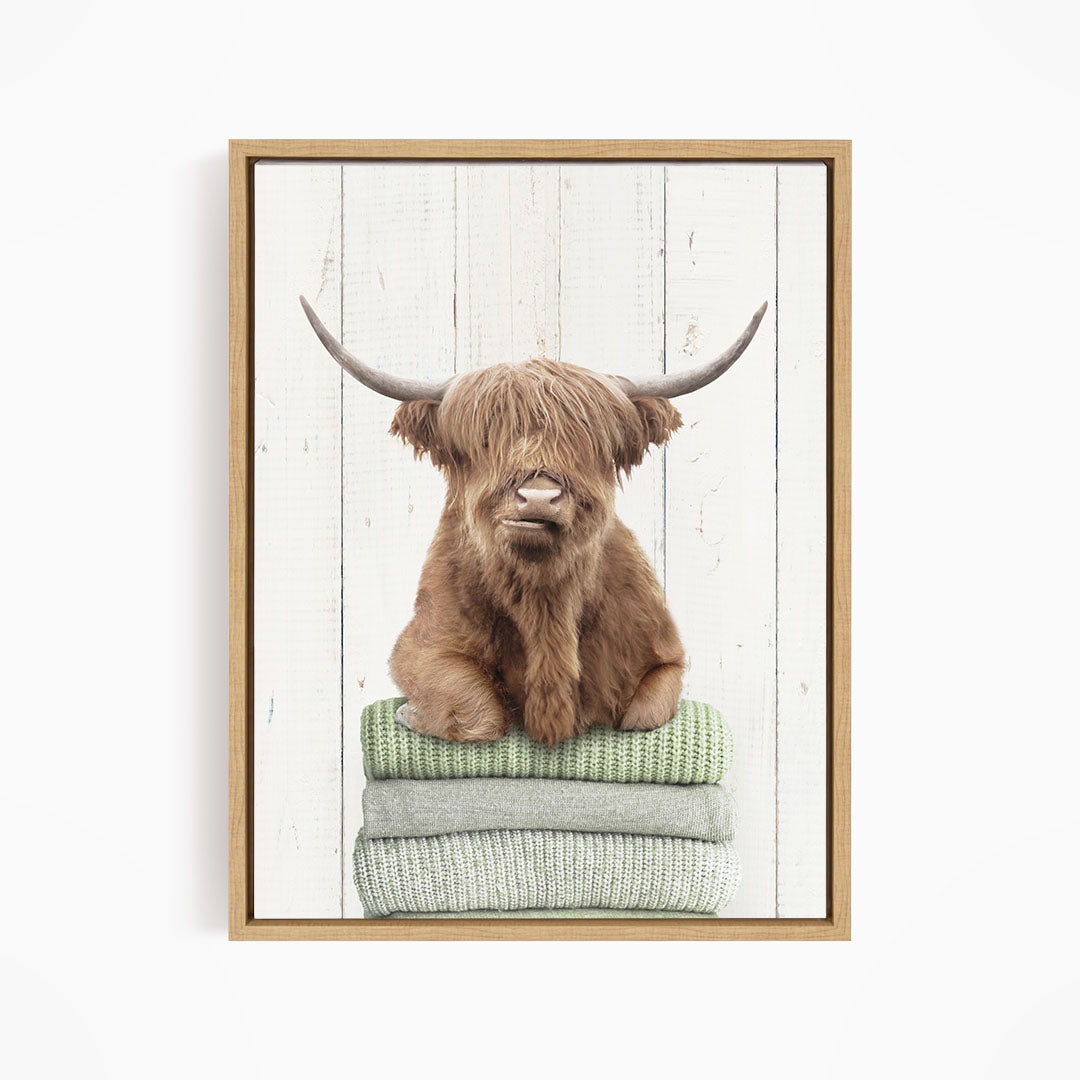 Highland Cow on Folded Sweaters - Farmhouse Wall