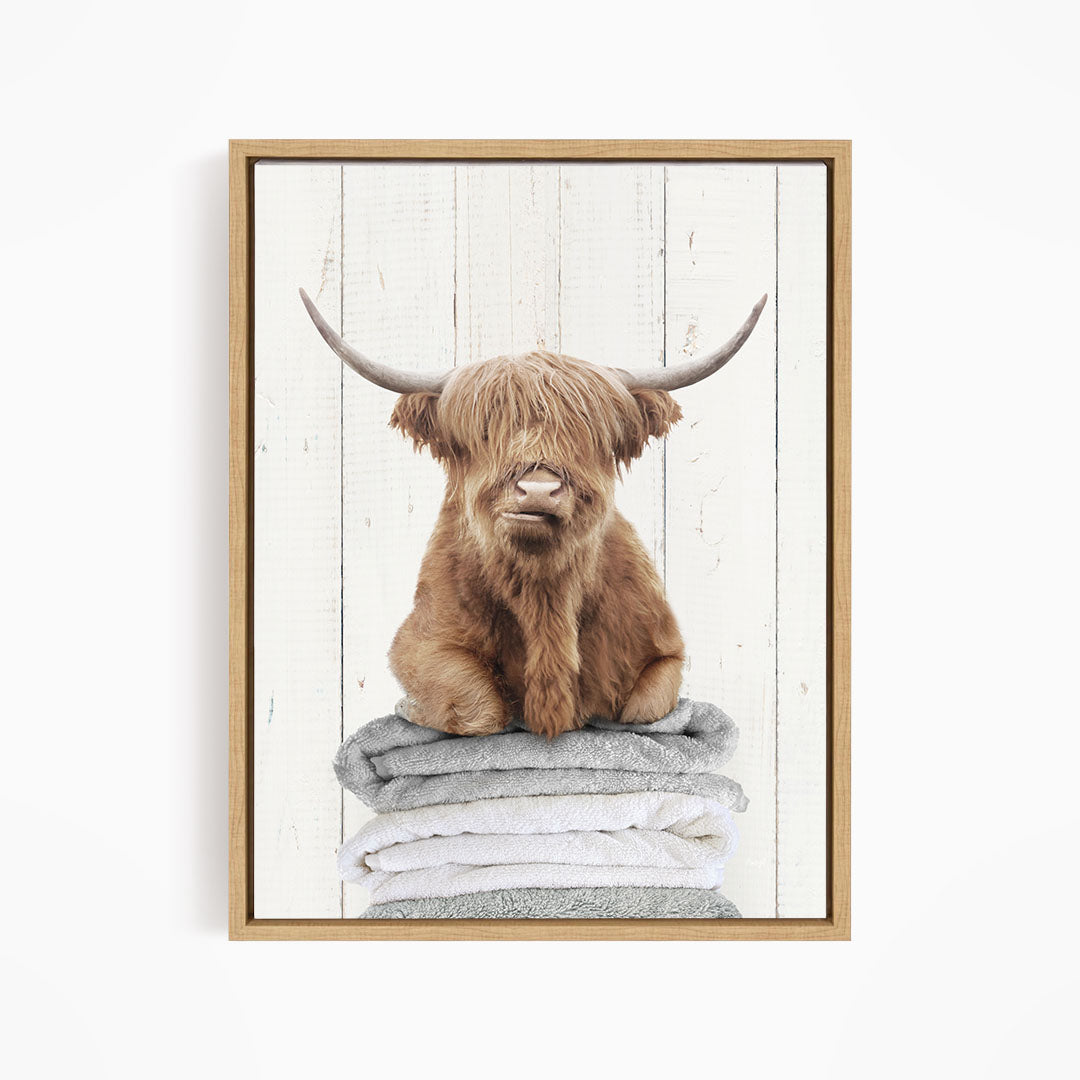 Highland Cow on Folded Towels - Farmhouse Wall