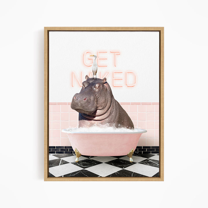 Hippo and Bird in Pink Get Naked Bath