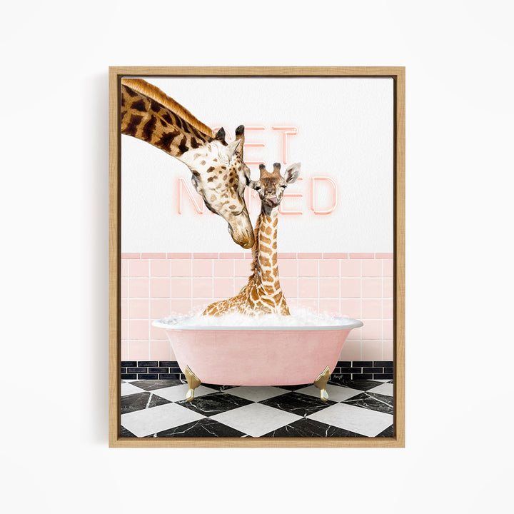 Mother and Baby Giraffe in Pink Get Naked Bath