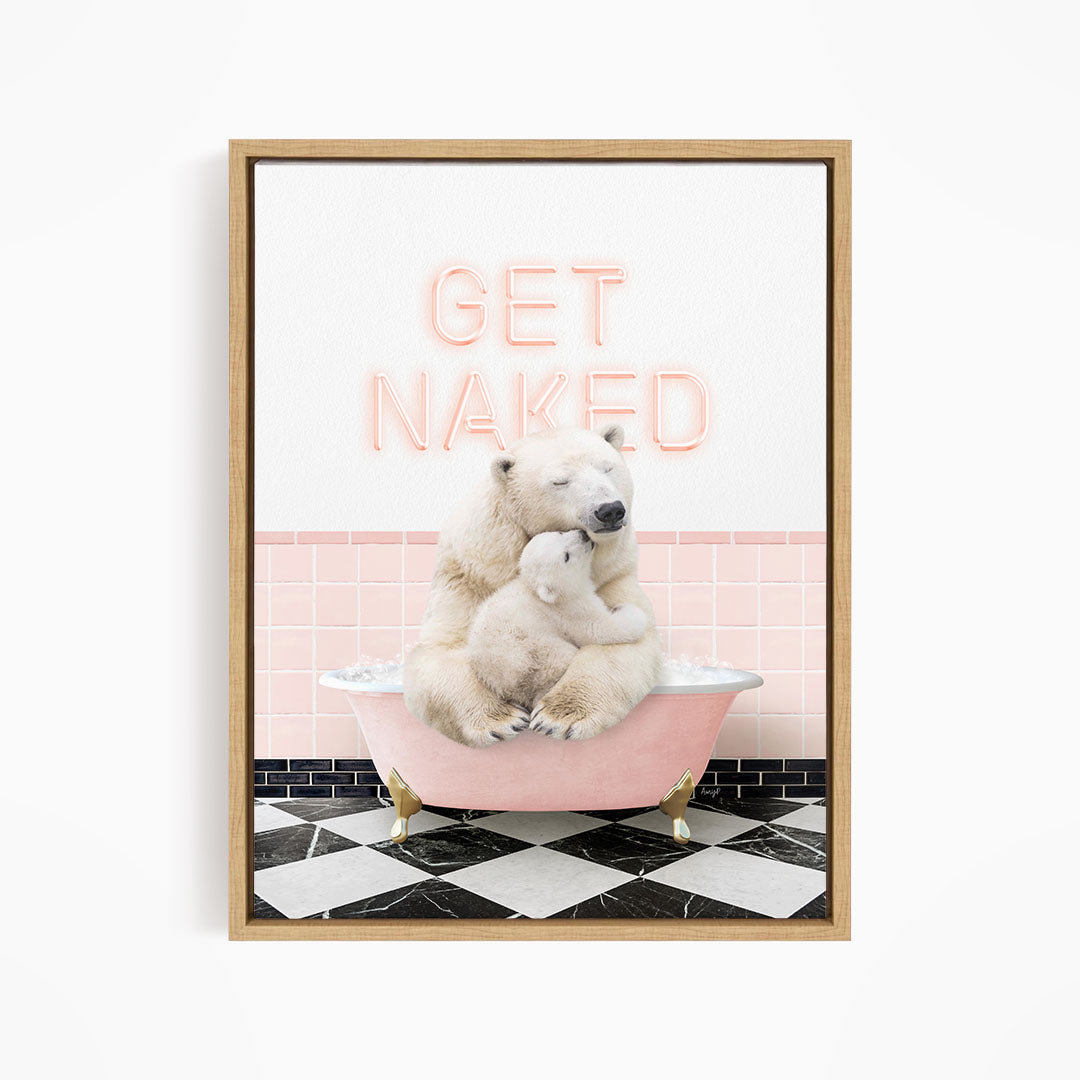 Mother and Baby Polar Bear in Pink Get Naked Bath