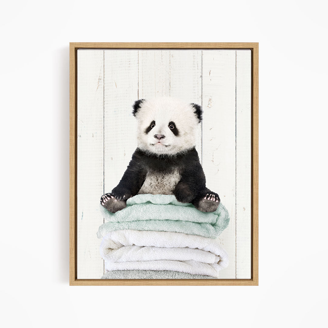 Baby Panda on Folded Towels - Farmhouse Wall