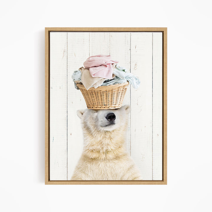 Polar Bear Balancing Laundry Basket - Farmhouse Wall