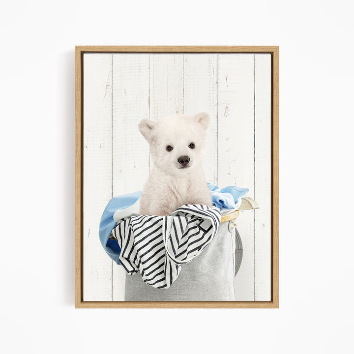 Polar Bear Cub in Laundry Basket - Farmhouse Wall