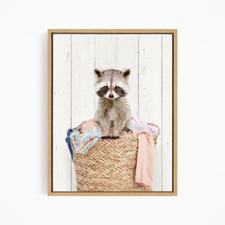 Baby Raccoon in Laundry Basket - Farmhouse Wall