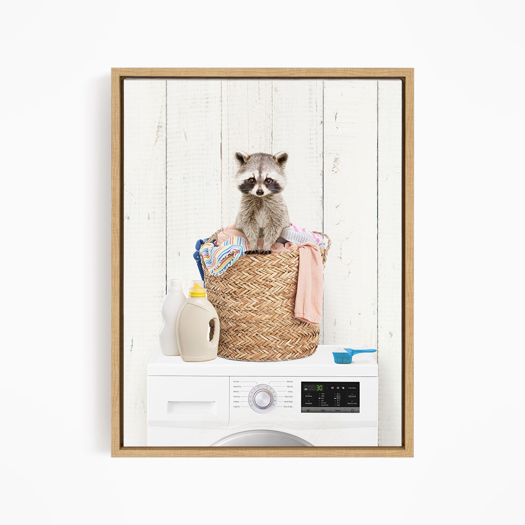 Baby Raccoon in Laundry Basket on Washing Machine - Farmhouse Wall