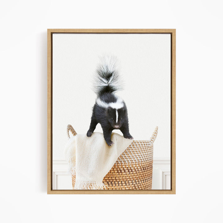 Skunk in Laundry Basket - Simple White Wall