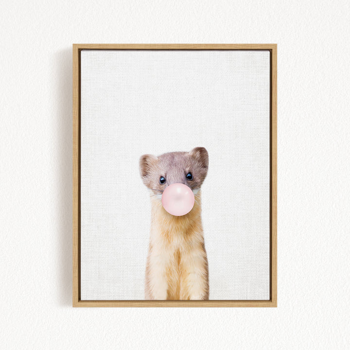 Baby Weasel Blowing Pink Bubble Gum