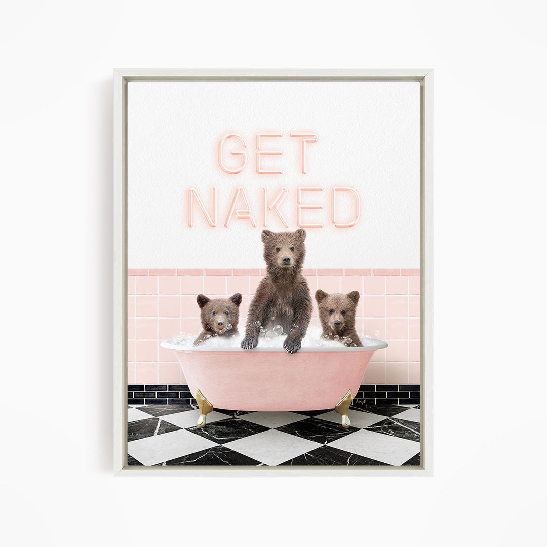 Three Bear Cubs in Pink Get Naked Bath