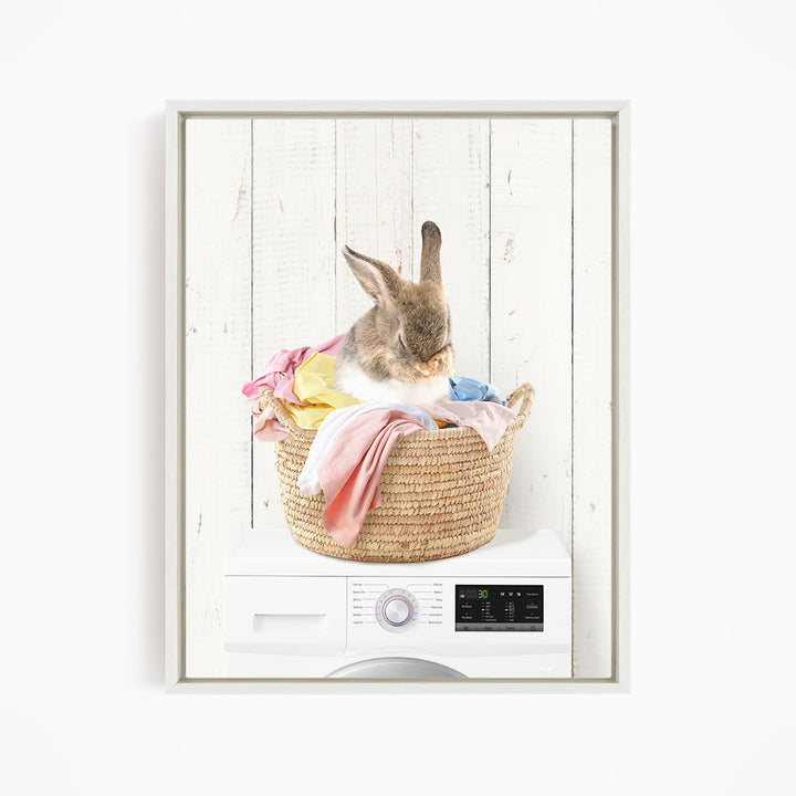 Bashful Bunny in Laundry Basket on Washing Machine- Farmhouse Wall