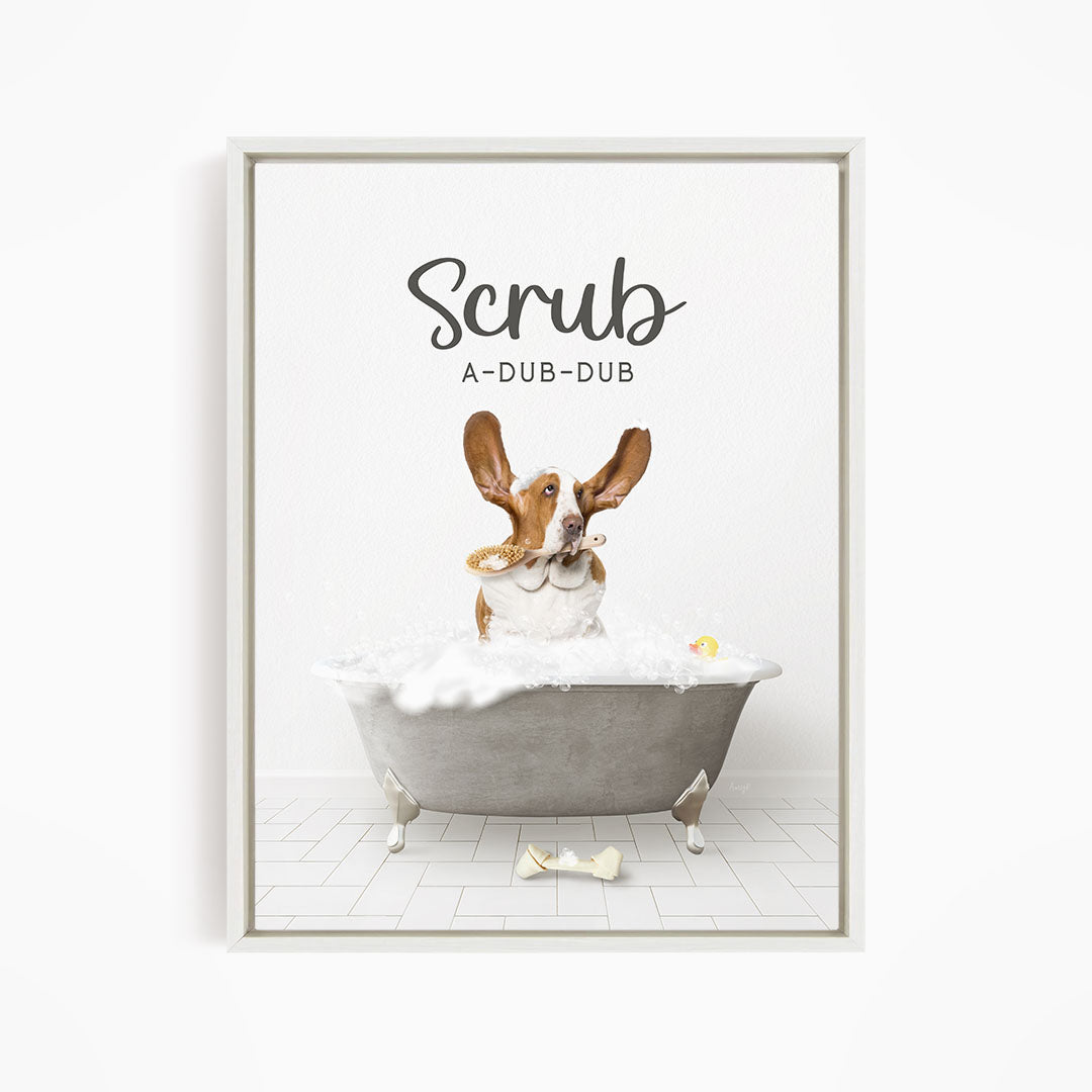 Basset Hound Scrub A-Dub-Dub in Simple Gray Bath