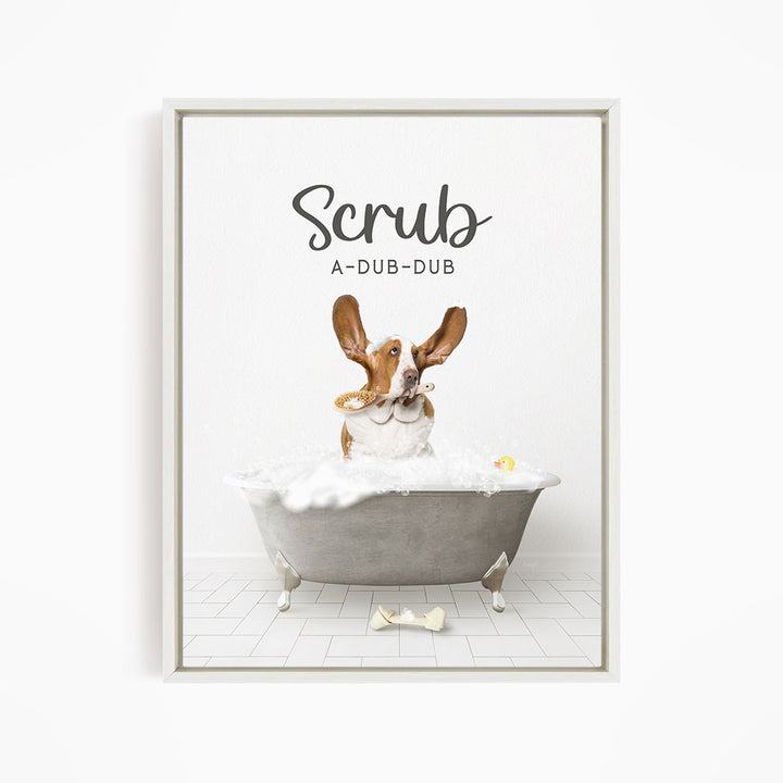 Basset Hound Scrub A-Dub-Dub in Simple Gray Bath