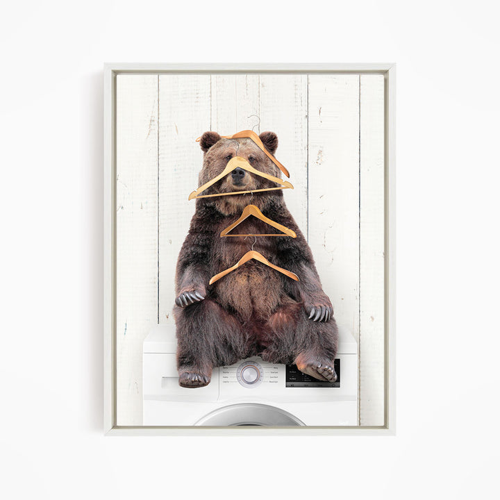 Bear Wearing Clothes Hangers on Washing Machine - Farmhouse Wall