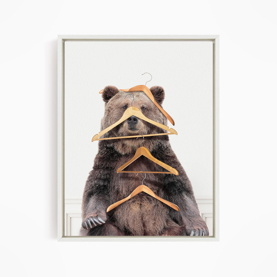Bear with Clothes Hangers - Simple White Wall