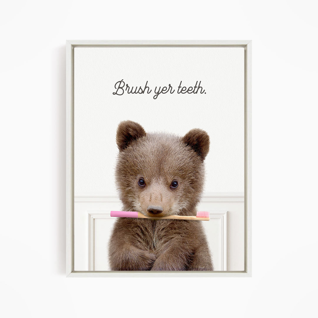 Bear Cub "Brush yer teeth" - Bathroom Simple White