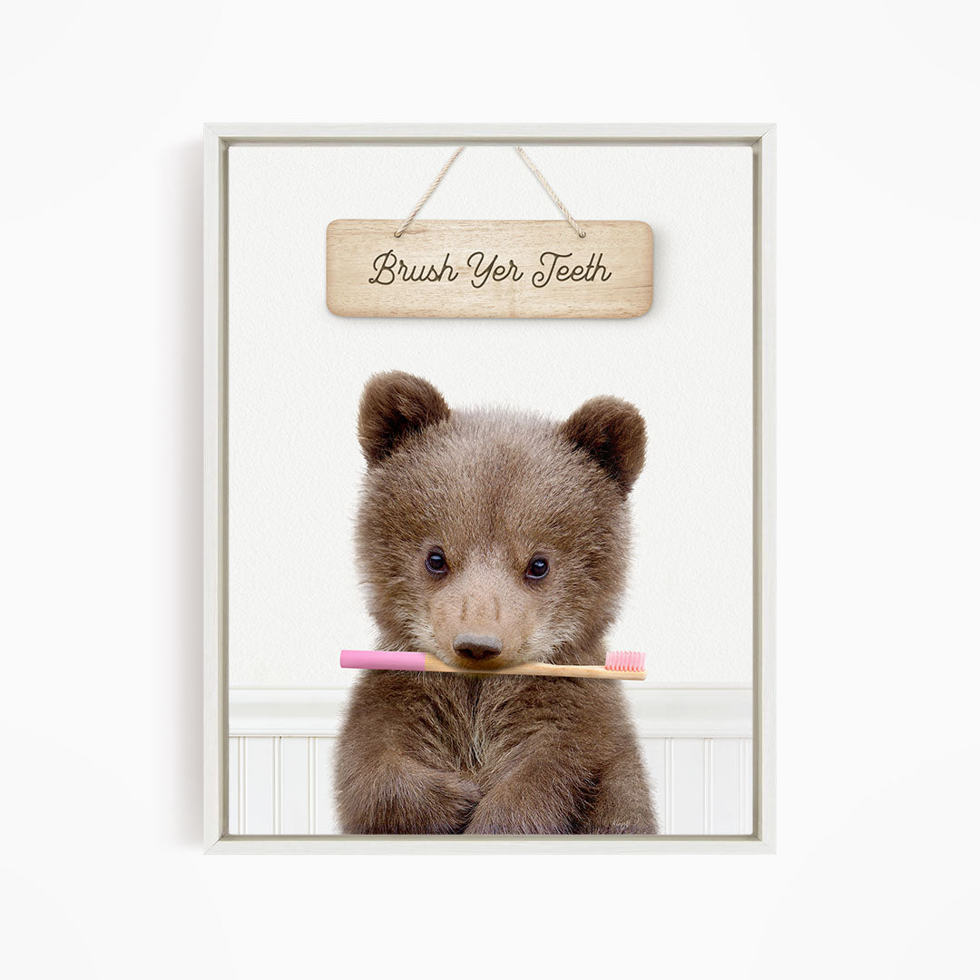 Bear Cub "Brush yer teeth" - Bathroom Cottage White
