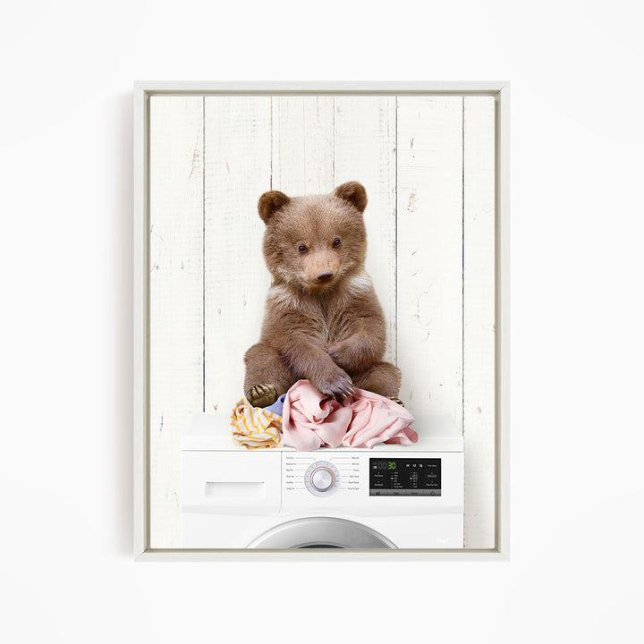 Bear Cub on Laundry Clothes Pile On Washing Machine - Farmhouse Wall