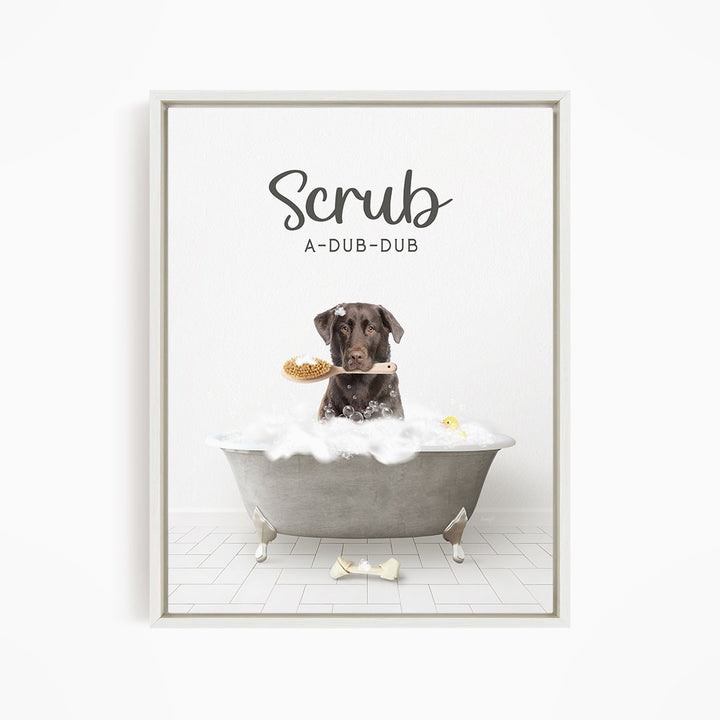 Chocolate Lab Scrub A-Dub-Dub in Simple Gray Bath