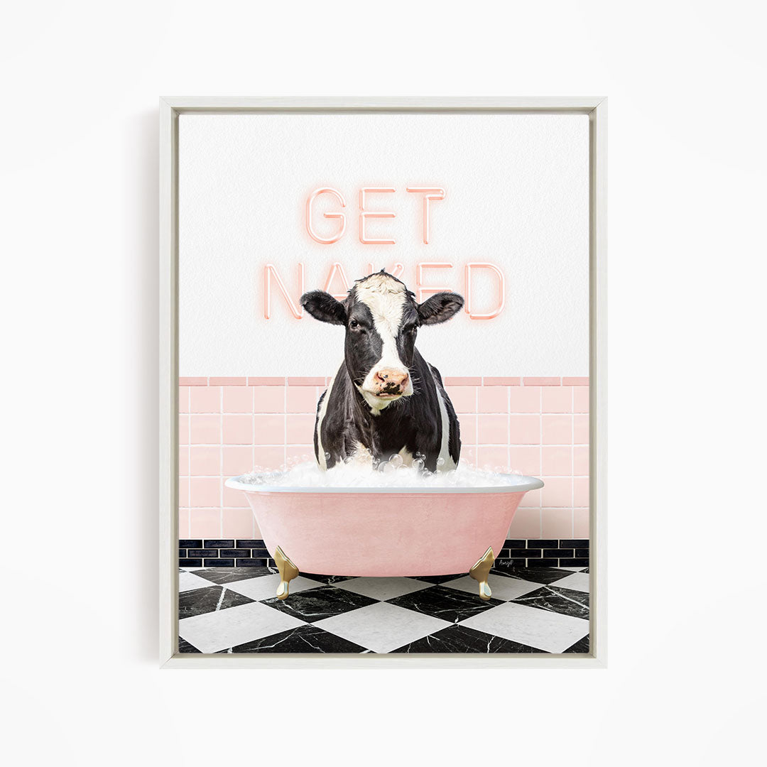 Black and White Cow in Pink Get Naked Bath