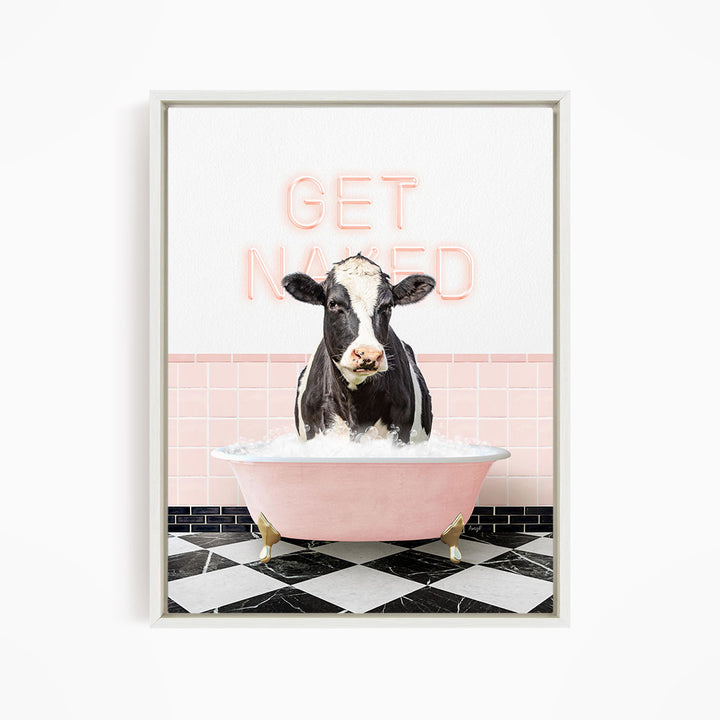 Black and White Cow in Pink Get Naked Bath