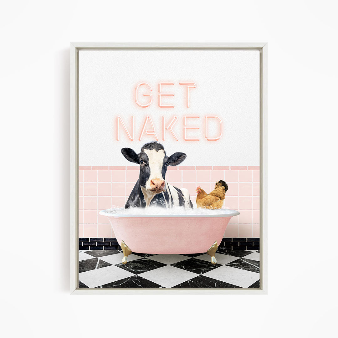 Cow and Chicken in Pink Get Naked Bath