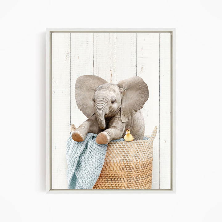 Baby Elephant in Laundry Basket - Farmhouse Wall