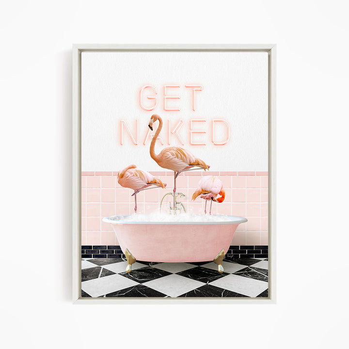 Three Flamingos in Pink Get Naked Bath