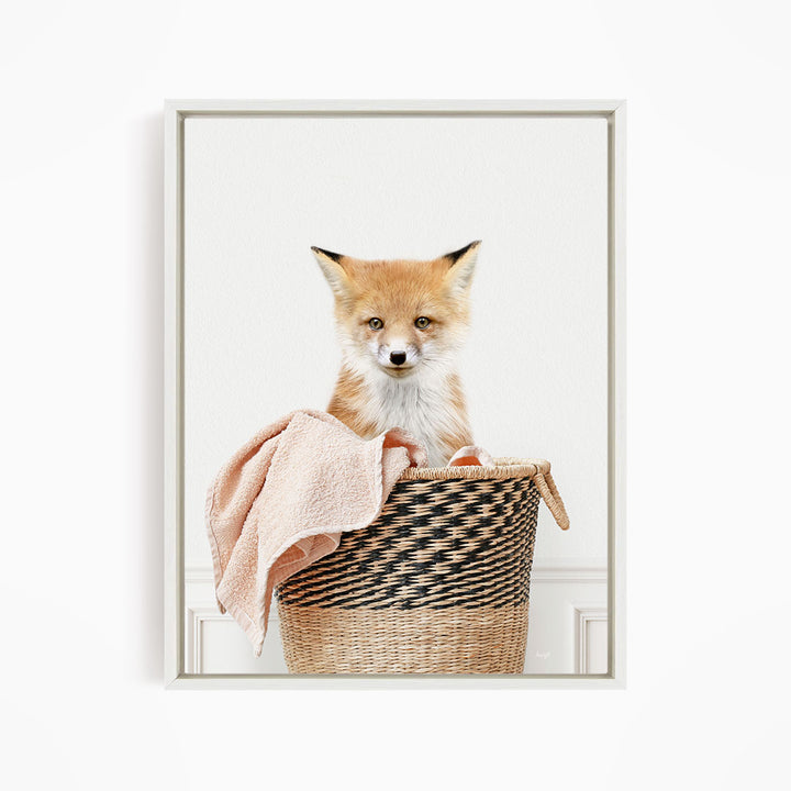 Fox in Laundry Basket - Simple White Wall