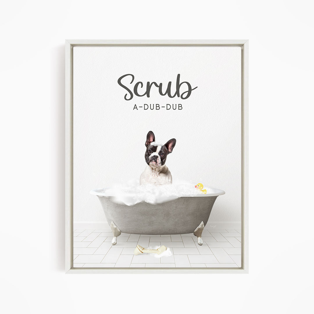 French Bulldog Scrub A-Dub-Dub in Simple Gray Bath