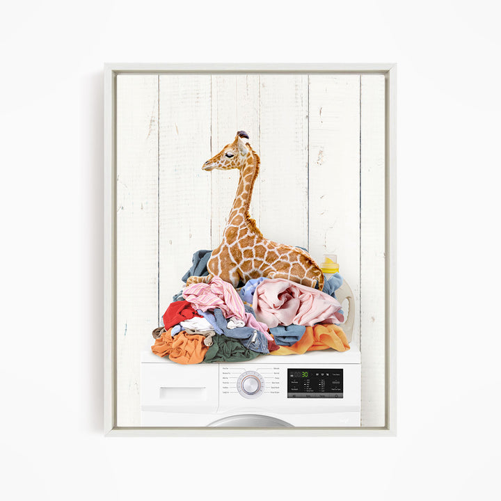 Baby Giraffe on Laundry Clothes Pile on Washing Machine - Farmhouse Wall
