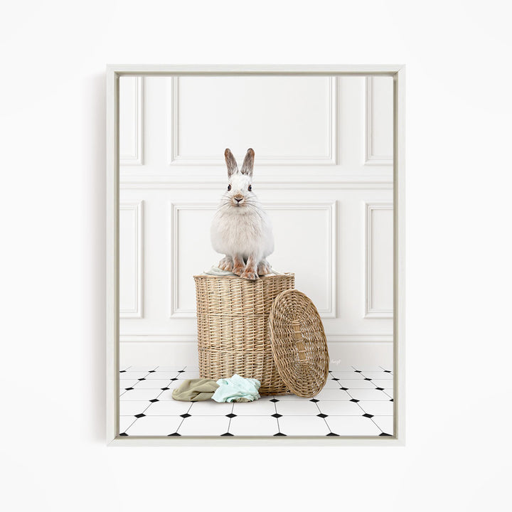 Snowshoe Hare on Laundry Basket - Classic White Floor