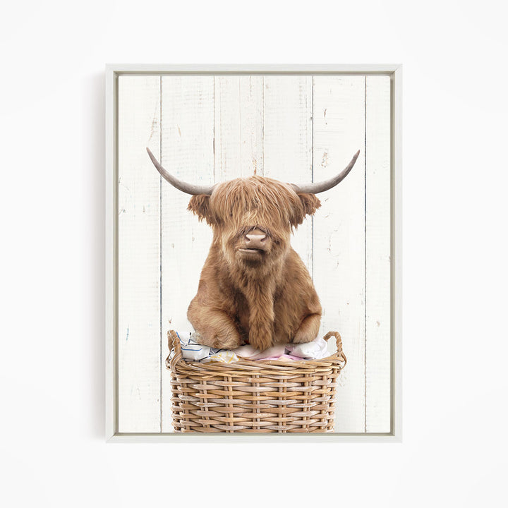 Highland Cow On Laundry Basket - Farmhouse Wall