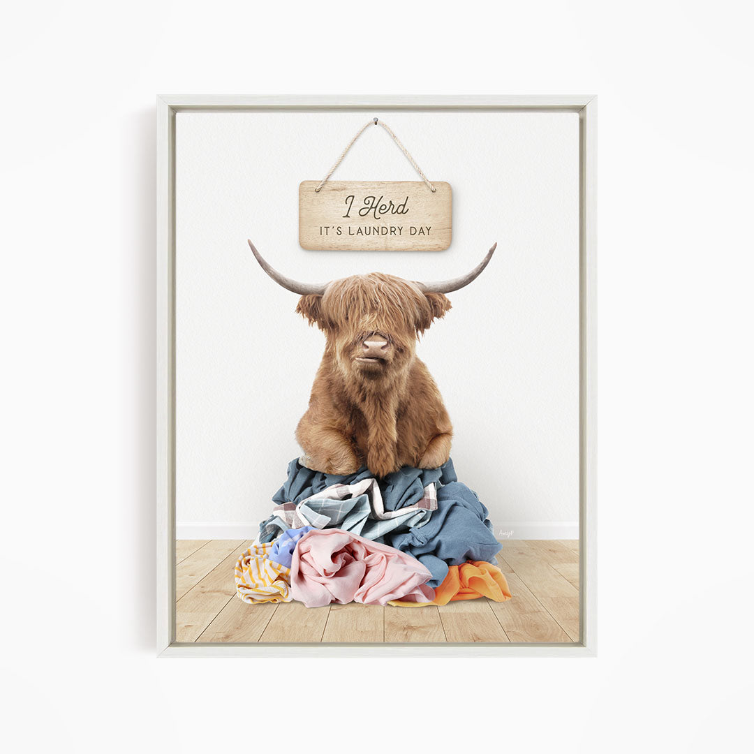 Highland Cow in Clothes Pile - Scandi Floor