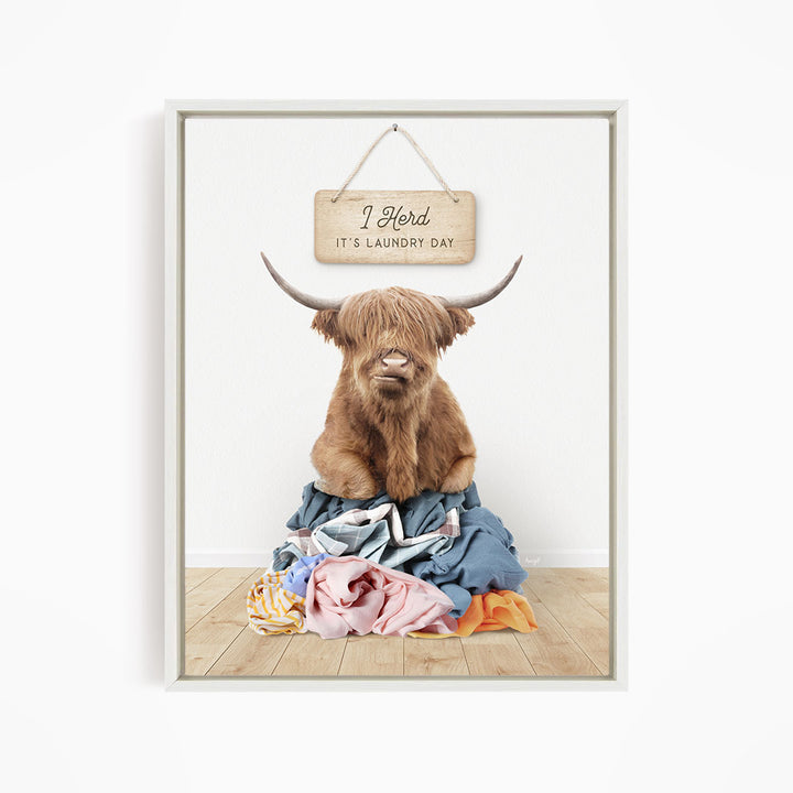 Highland Cow in Clothes Pile - Scandi Floor
