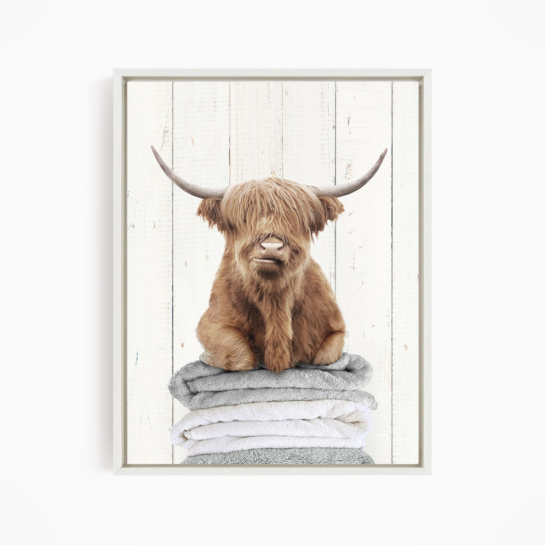Highland Cow on Folded Towels - Farmhouse Wall