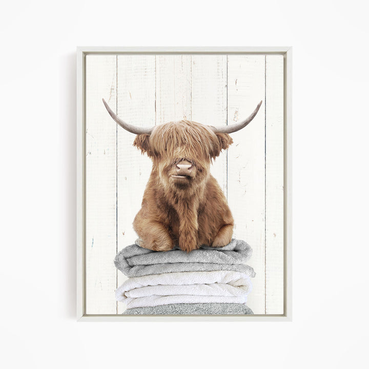 Highland Cow on Folded Towels - Farmhouse Wall
