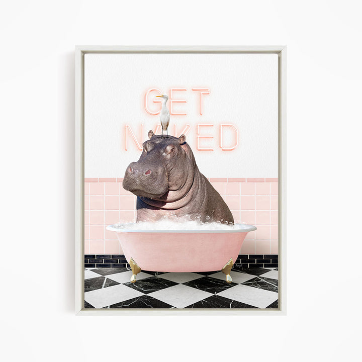 Hippo and Bird in Pink Get Naked Bath