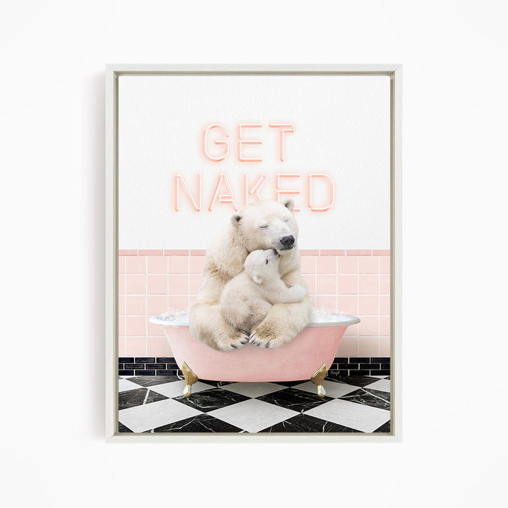 Mother and Baby Polar Bear in Pink Get Naked Bath