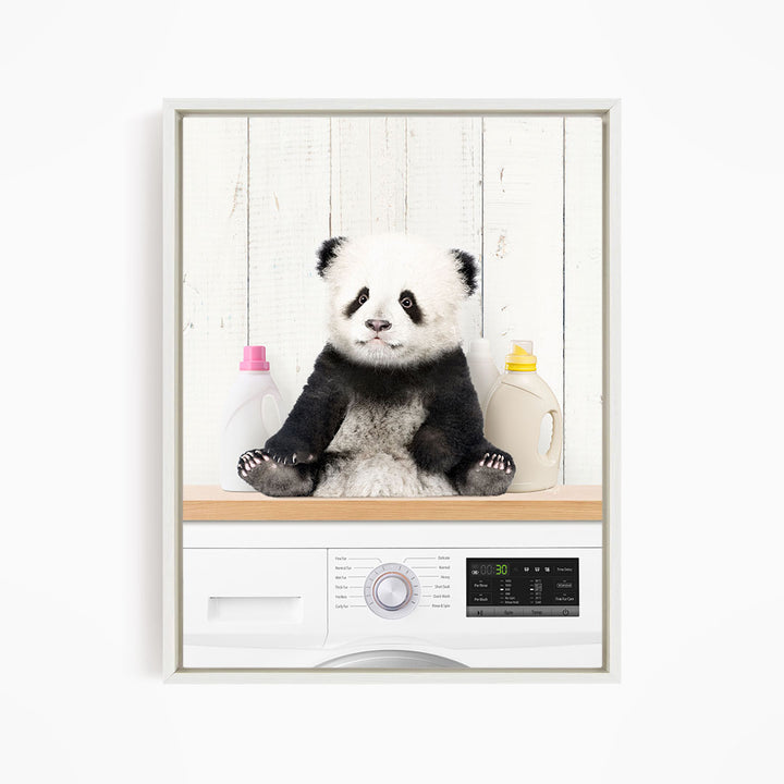 Baby Panda on Shelf Above Washing Machine - Farmhouse Wall