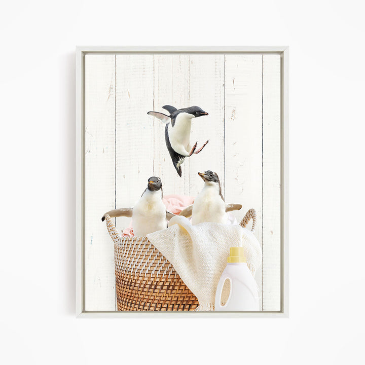 Penguins in Laundry Basket - Farmhouse Wall