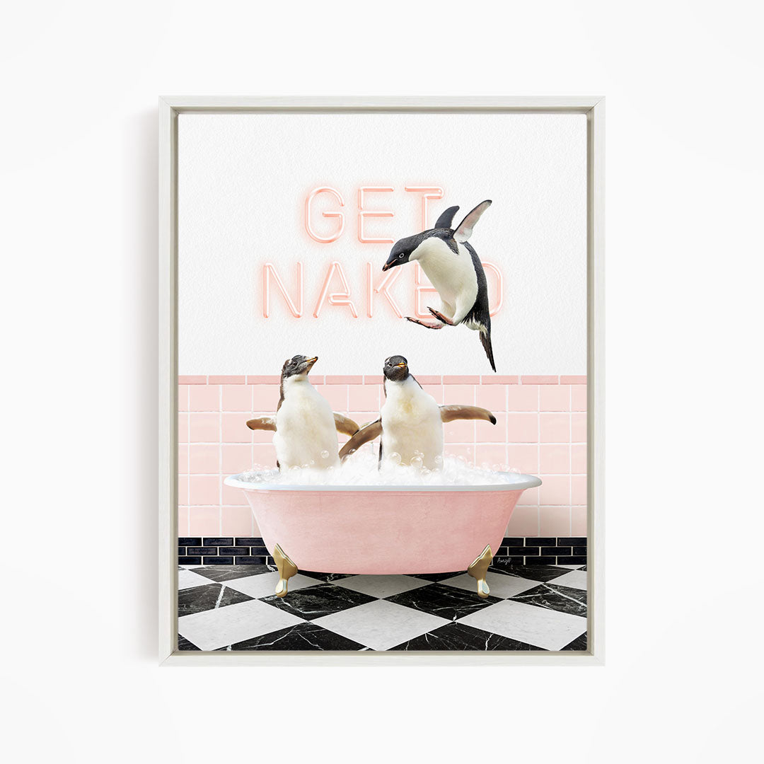 Penguins in Pink Get Naked Bath