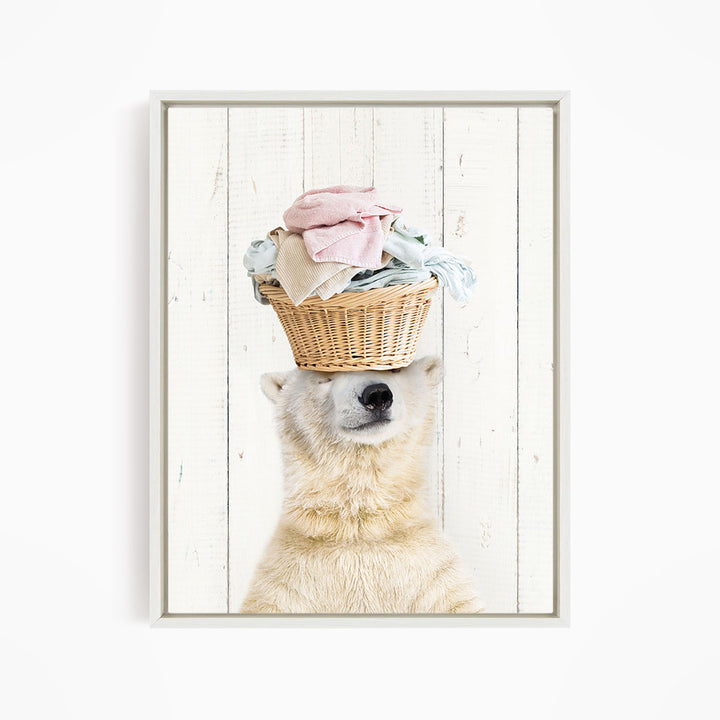 Polar Bear Balancing Laundry Basket - Farmhouse Wall
