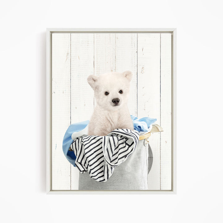 Polar Bear Cub in Laundry Basket - Farmhouse Wall