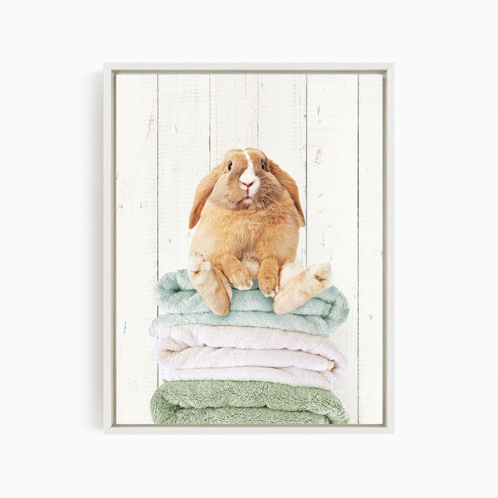 Pudgy Bunny on Folded Towels - Farmhouse Wall