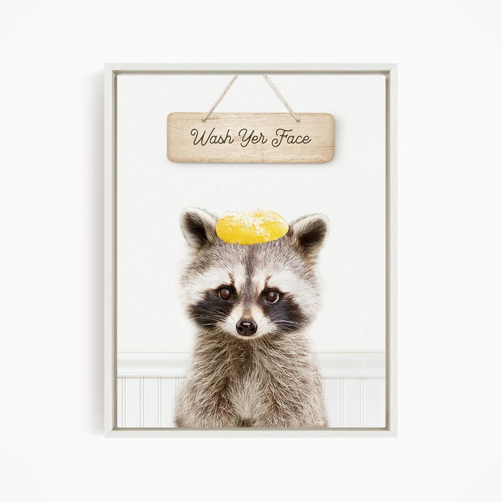 Raccoon "Wash yer face" - Bathroom Cottage White